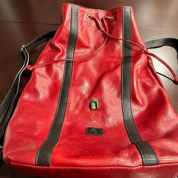 Genuine Italian Leather Backpack - Red - Unisex - Picture 8 of 16